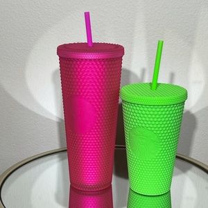 Starbucks Hot Pink and Neon Green Tumblers